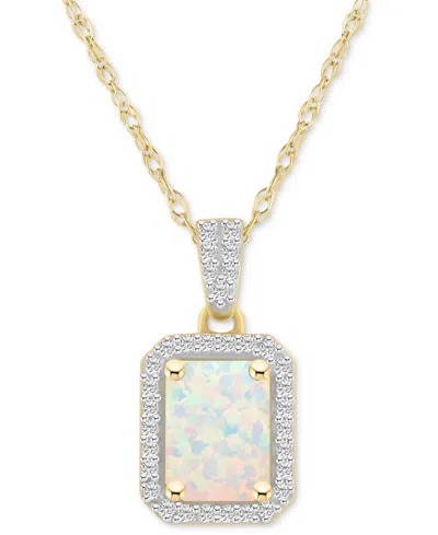 Macy's Lab Created Ruby (2 Ct. T.w.) & Lab Created White Sapphire (1/5 Ct. T.w.) Rectangle Pendant Necklace In Opal,gold