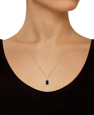 Macy's Lab Created Ruby (2 Ct. T.w.) & Lab Created White Sapphire (1/5 Ct. T.w.) Rectangle Pendant Necklace In Onyx,gold