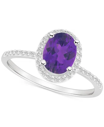 Macy's Blue Topaz (1-3/5 Ct. T.w.) & Lab Created White Sapphire (1/5 Ct. T.w.) Oval Halo Ring In 10k White In Amethyst,white Gold