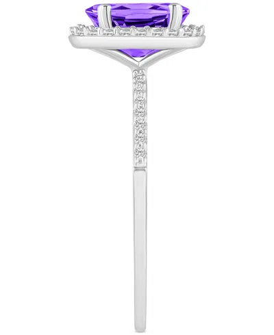 Macy's Blue Topaz (1-3/5 Ct. T.w.) & Lab Created White Sapphire (1/5 Ct. T.w.) Oval Halo Ring In 10k White In Amethyst,white Gold