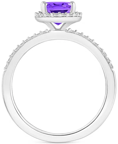 Macy's Blue Topaz (1-3/5 Ct. T.w.) & Lab Created White Sapphire (1/5 Ct. T.w.) Oval Halo Ring In 10k White In Amethyst,white Gold
