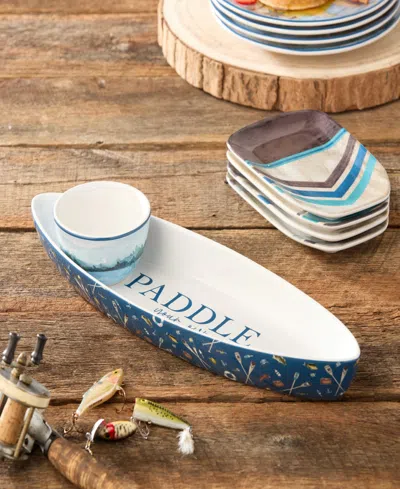 Certified International Wake At The Lake 3-d Canoe 2-piece Chip Dip In Miscellaneous