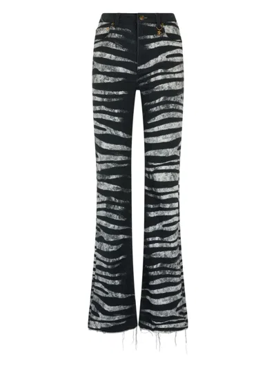 Roberto Cavalli Zebra-print Flared Jeans In Black
