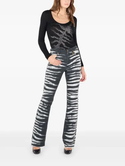 Roberto Cavalli Zebra-print Flared Jeans In Black