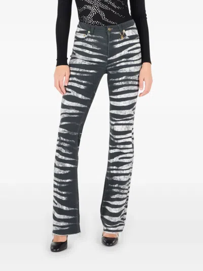Roberto Cavalli Zebra-print Flared Jeans In Black