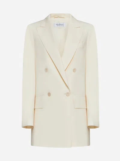 Shop Max Mara Elegia Double-breasted Wool Blazer In Vanilla