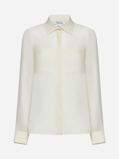 Max Mara Embroidered-pocket Silk Shirt In Vanilla