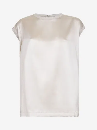 Brunello Cucinelli Women Beige Stretch Silk Satin Monili Top In White