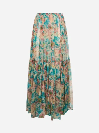 Chloé Pleated Tiered Floral-print Silk-chiffon Maxi Skirt