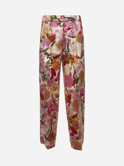 MAX MARA S PINK PRINTED SILK LEDA TROUSERS 