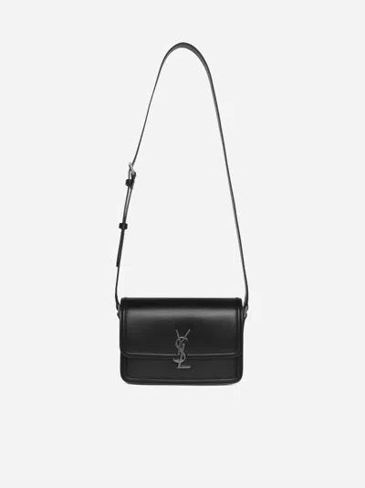 Saint Laurent Solferino Logo Plaque Medium Shoulder Bag In Black