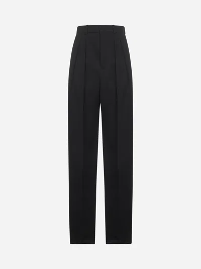 Saint Laurent Black Smart Straight Leg Pants In Wool Woman
