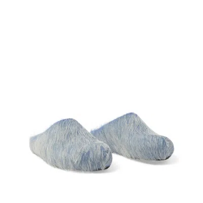Marni Faux Fur Texture Slippers With Rubber Sole In Blue Lilac