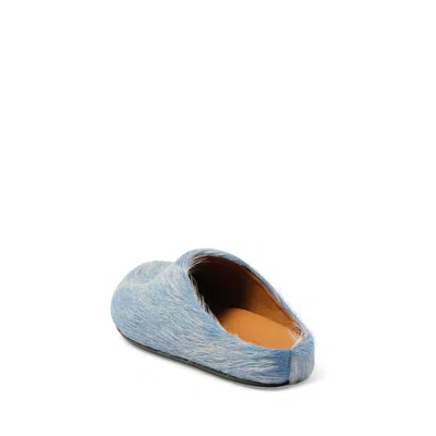 Marni Faux Fur Texture Slippers With Rubber Sole In Blue Lilac