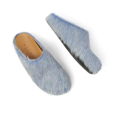 Marni Faux Fur Texture Slippers With Rubber Sole In Blue Lilac