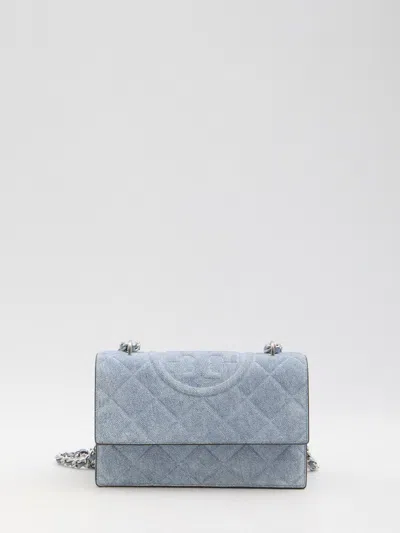 Tory Burch Fleming Small Convertible Denim Shoulder Bag In Medium Wash Denim