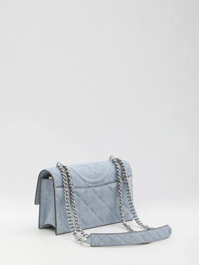 Tory Burch Fleming Small Convertible Denim Shoulder Bag In Medium Wash Denim