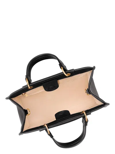 Longchamp Black Handbag With Embossed Logo On The Front And Adjustable And Removable Shoulder Strap In Leather In Black