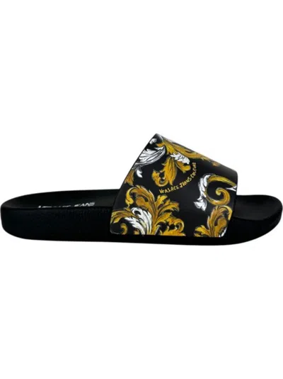 Versace Jeans Couture Black Outline Barocco Pool Slides In Black