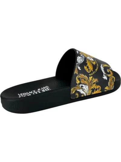 Versace Jeans Couture Black Outline Barocco Pool Slides In Black