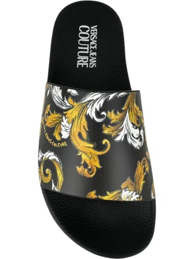 Versace Jeans Couture Black Outline Barocco Pool Slides In Black