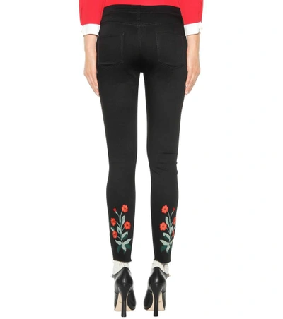 Shop Gucci Embroidered Skinny Jeans In Black