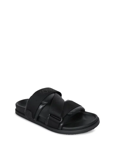 Moncler Black Leather And Fabric Sandals In Animal Print