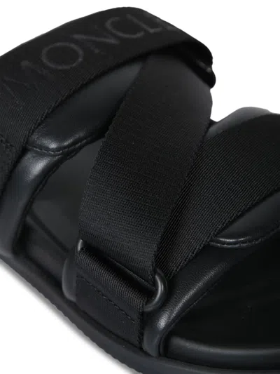 Moncler Black Leather And Fabric Sandals In Animal Print