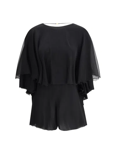 Saint Laurent Silk Crepe Playsuit In Black