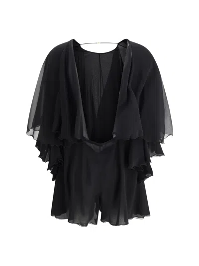 Saint Laurent Silk Crepe Playsuit In Black