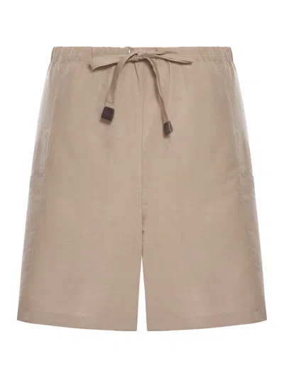 Max Mara Pure Linen And Silk Cargo Shorts In Nude & Neutrals
