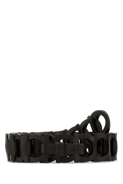 Ferragamo Leather Belt Adjustable Interlocking Design In Black