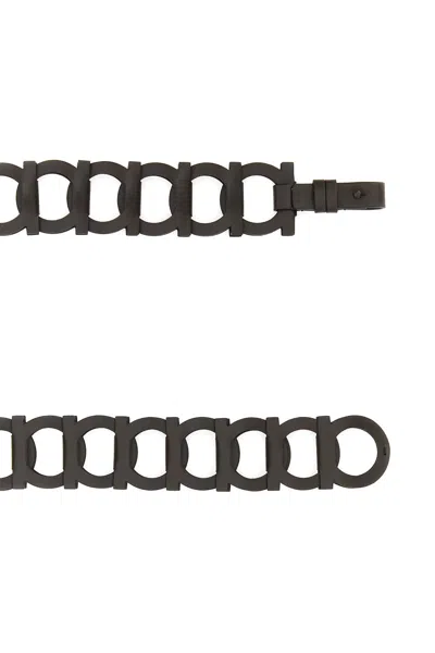 Ferragamo Leather Belt Adjustable Interlocking Design In Black