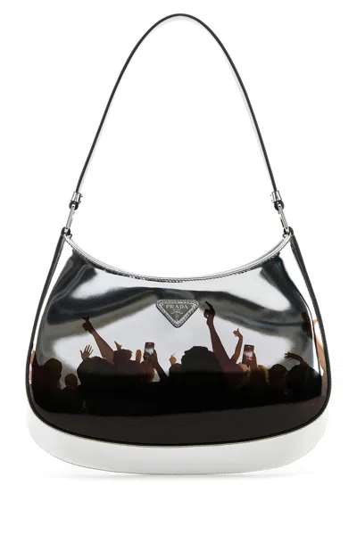 Prada Borsa A Spalla Cleo In Pelle Argento Donna