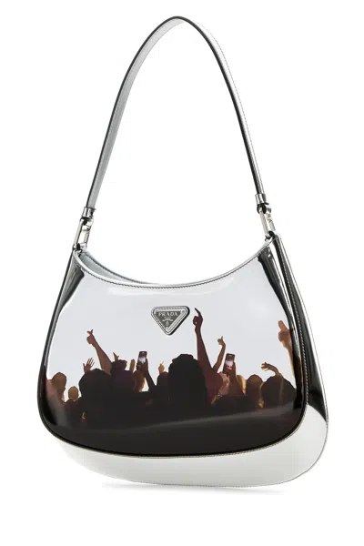 Prada Borsa A Spalla Cleo In Pelle Argento Donna