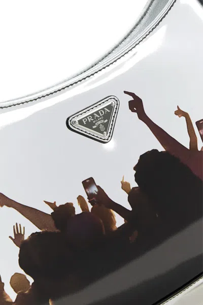 Prada Borsa A Spalla Cleo In Pelle Argento Donna