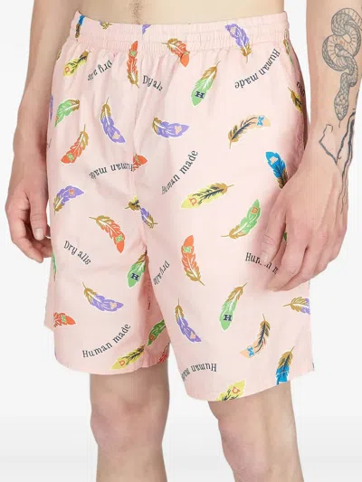 Human Made Feather Print Shorts In Pink