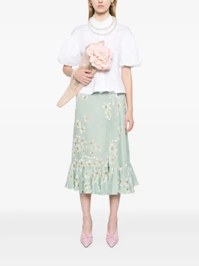 Valentino Floral-print Midi Skirt In Green
