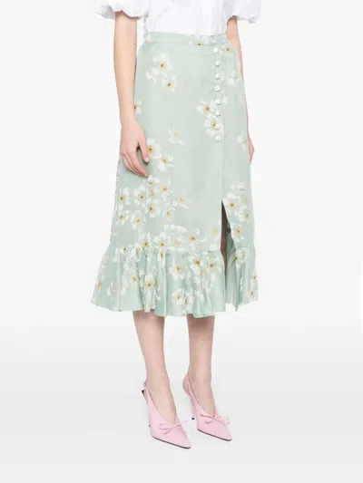 Valentino Floral-print Midi Skirt In Green