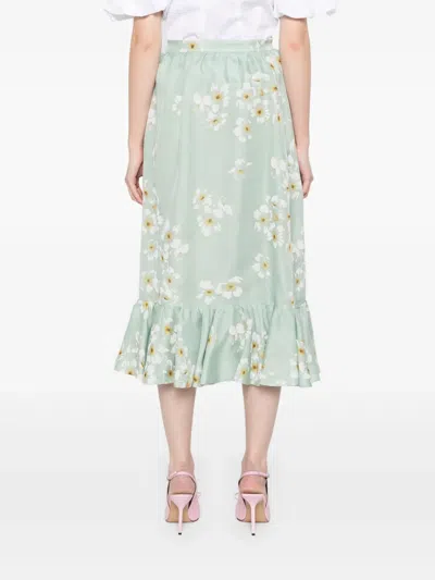 Valentino Floral-print Midi Skirt In Green