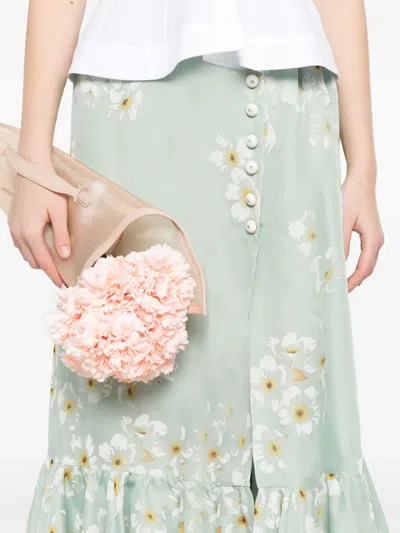 Valentino Floral-print Midi Skirt In Green