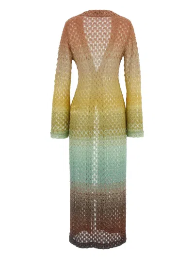 Missoni Longline Textured Knit Cardigan With Gradient Pattern In Yellow