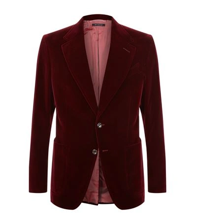 Tom Ford Merlot Shelton Slim-fit Cotton-velvet Tuxedo Jacket In Burgundy