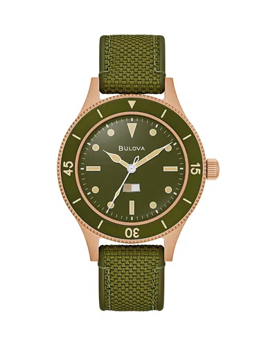 Bulova 150th Anniversary Men's Automatic Mil-ships Green Nylon Strap Watch 41mm In Green/green
