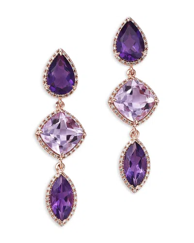 Bloomingdale's Fine Collection Mixed Cut Multi Gemstone & Diamond Drop Earrings In 14k Yellow Gold In Purple