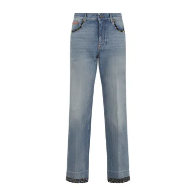 Valentino High Rise Viscose Straight Jeans In Blue