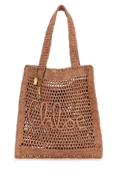 Chloé Chloe Women Antiqued Pink Raffia Estate Banana Shopping Bag In Beige