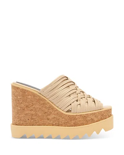 Stella Mccartney Woven Cork Wedge Mules In Ecru