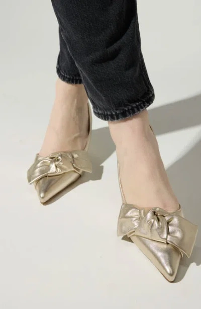 Yosi Samra Kaleigh Bow Slingback Pointed Toe Kitten Heel Pump In Gold