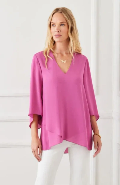 Karen Kane Plus Size Crossover Hem Top In Pink